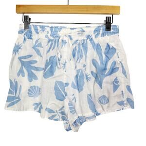L Space Small S Blue White Rio Shorts in Finders Keepers Print Shell Coral Linen